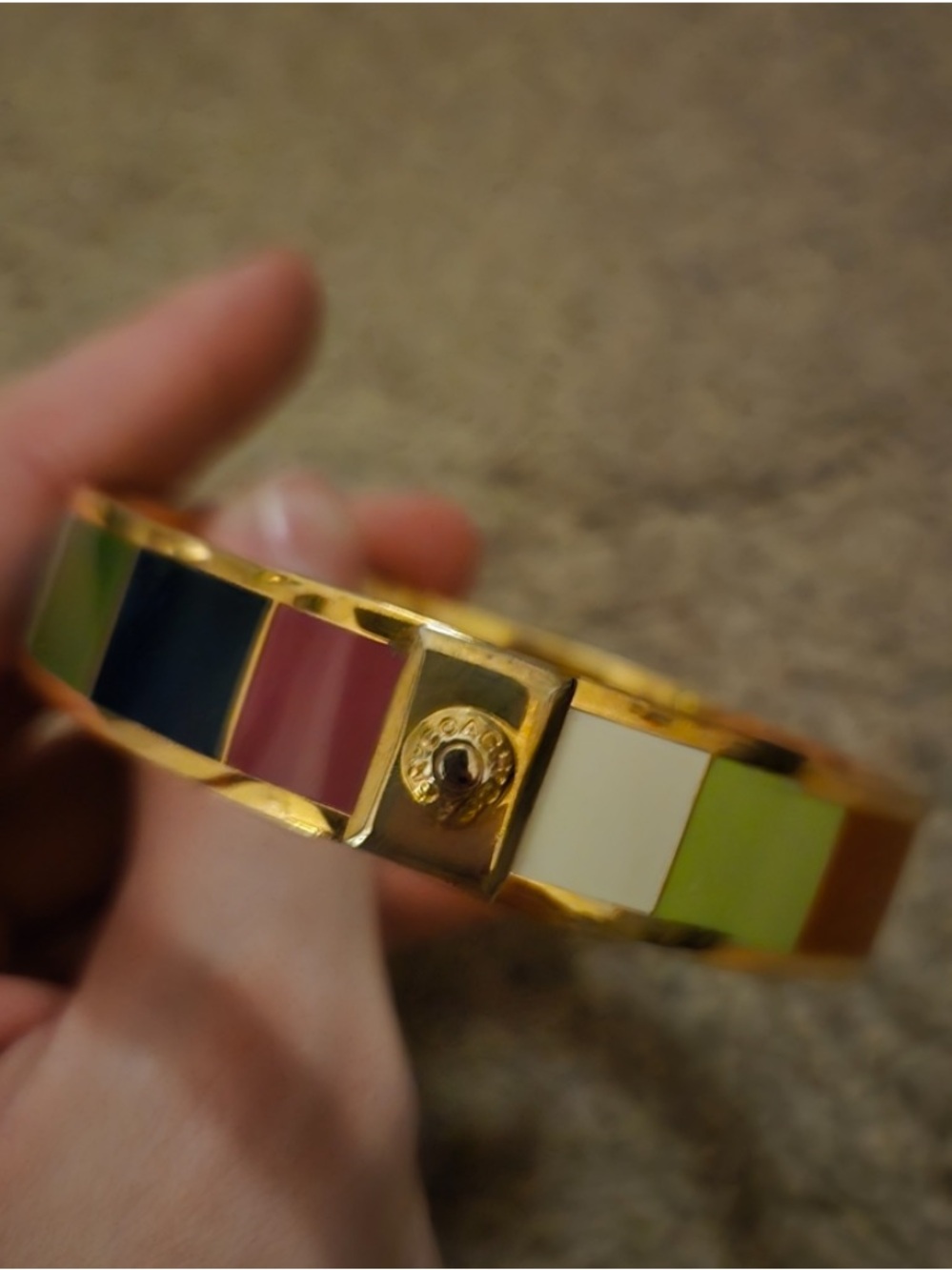 Coach Bangle Bracelet Legacy Stripe Enamel Colorblock Gold-Tone Bracelet EUC